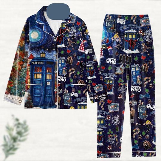 Christmas Doctor Who Pajamas Set, Vintage Doctor Who Costume, Police Box Shirt, Movie Series Pajamas Family, Xmas Pjs, Gift For Fan