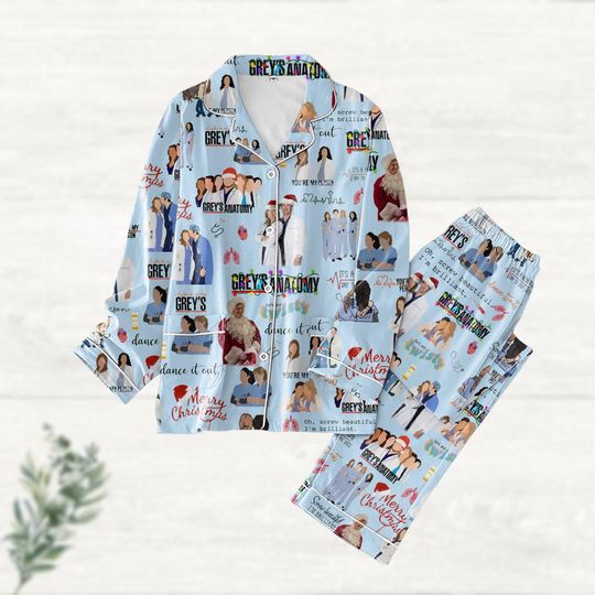 Christmas Greys Anatomy Pajamas Set, Vintage Tv Show Shirt, Doctor Meredith Grey Womens Pajamas, Memorial Hospital Merch, Gift For Fan