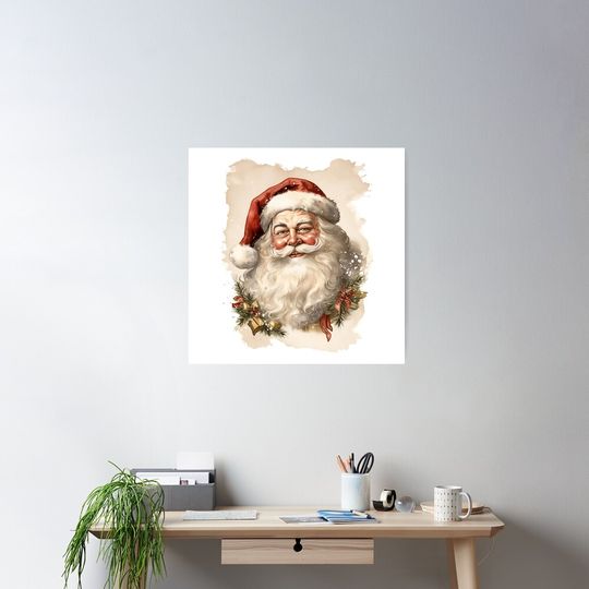 Classic Christmas Santa Claus art print Poster