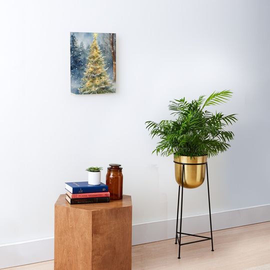 Christmas Tree Forest Winter Scene Watercolor Design Mounted Print