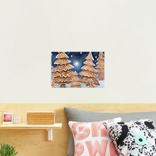 Christmas Gingerbread Trees Watercolor Design Photographic Print