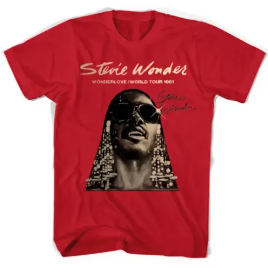 Rare Stevie Wonder World Tour 1991 Gift For Fan Sleeve Full Size Red T-shirt