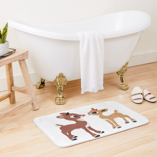 Classic Rudolph and Clarice © GraphicLoveShop Bath Mat