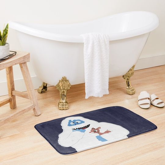 Classic Christmas Abominable Snowman with Rudolph © GraphicLoveShop Bath Mat