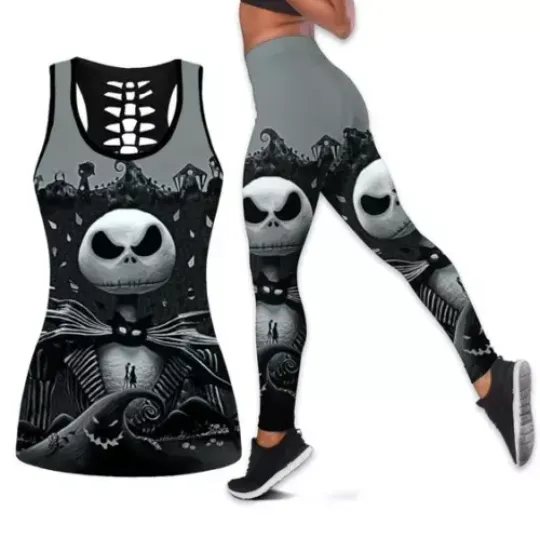 Jack Skellington Gift For Fans Hollow Tanktop Legging Set, Workout Clothes, Gift For Women