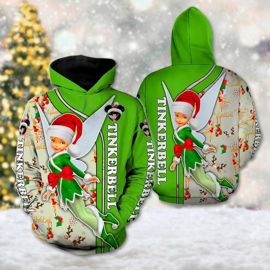 Tinkerbell Santa Hat Hoodie, Tinkerbell Movie 3D Adult T-shirt Hoodie, Fairy Tinkerbell All Over Print Shirt, Fairy Tinkerbell Hoodie Gift