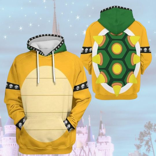 Bowser 3D Full Over Print Hoodie, Bowser Halloween Costume Hoodie, Mushroom Costume Cosplay Hoodie, Bowser Costume For Halloween