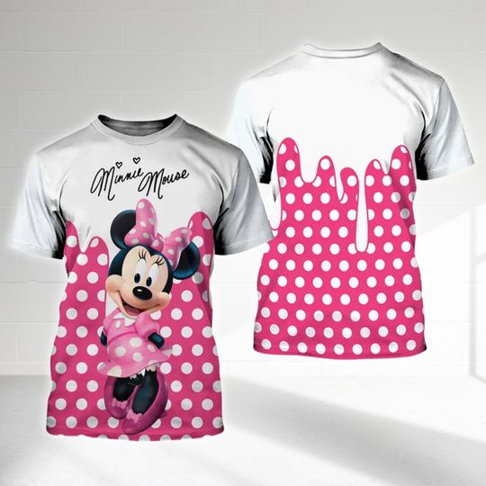 Minnie Mouse 3D Adult Kid T-shirt, Minnie Mouse Valentine All Over Print Shirt, Cartoon Character Summer Tee, Pinky Minnie Mouse 3D Tshirt