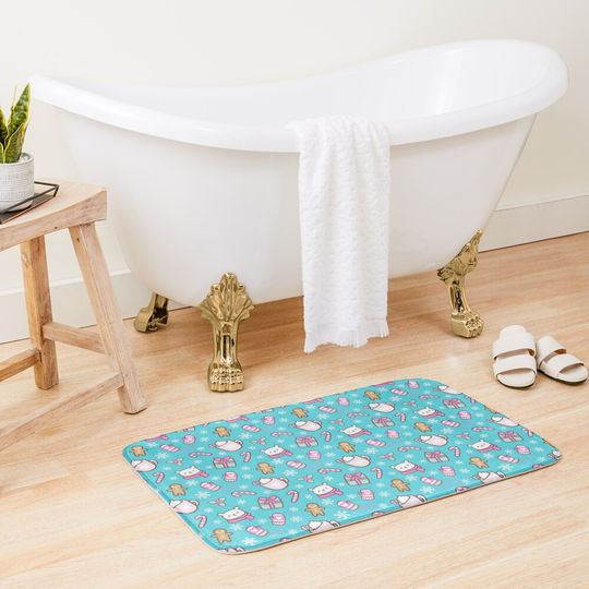 Cute Christmas // Teal | Nikury Bath Mat