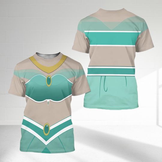 Jasmine Princess Costume T-Shirt, Aladdin Princess Inspired Cosplay Costume Tee, Jasmine Character All Over Print Tee, Halloween 3D T-Shirt