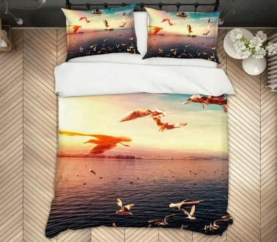 3D Seagull O802 Animal Bed Pillowcases Quilt Duvet Cover Set Queen King Fay