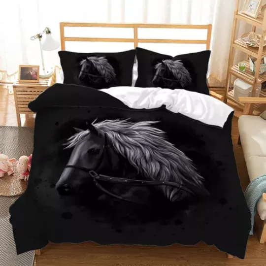 3d black horse steed animal print quilt cover quilt cover pillowcase bedding set