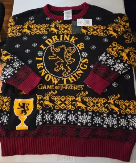 Game of Thrones Men's Ugly Christmas Sweater I Drink and I Know Things Size XXL