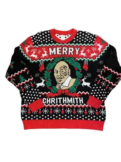 Wild Bobby Merry Chrithmith Mike Tyson Ugly Christmas Knit Sweater Sz XL NWOT