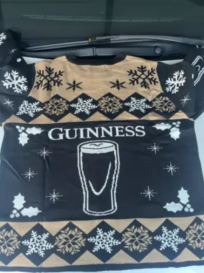 Black / Brown Guinness Pint knit Ugly Christmas  xmas Sweater jumper - Large