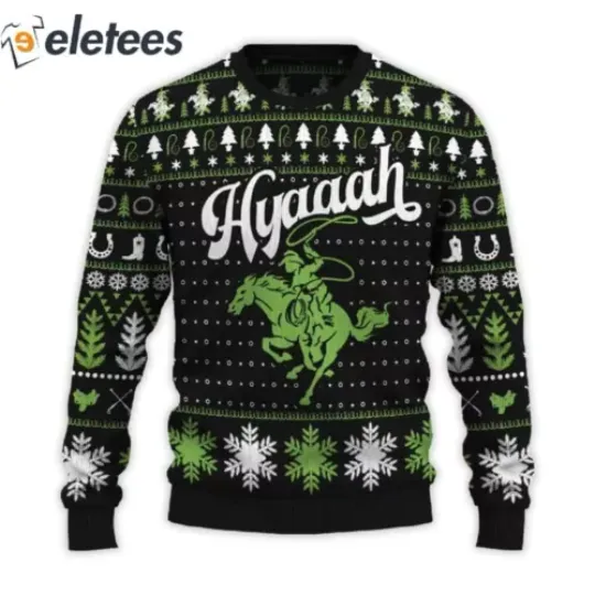 Hyaaah Horse Rodeo Ugly Christmas Sweater T20NEJUG