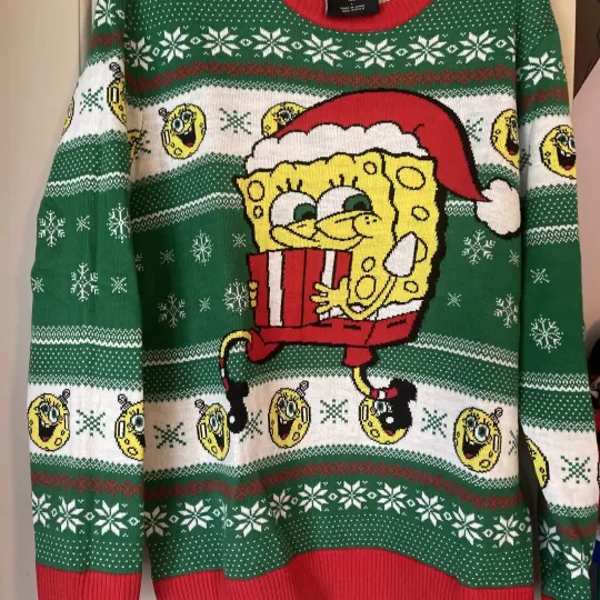 Nick 90s SpongeBob SquarePants Ugly Christmas Sweater Mens Size L Green NEW