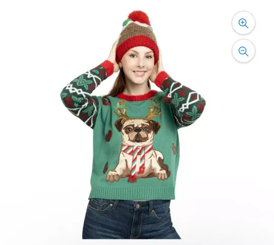 Jollidays Women's Reindeer Pug Ugly Christmas Sweater