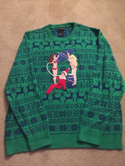 Alex Stevens Men's Drunk Elf Ugly Christmas Sweater, Green, XXL
