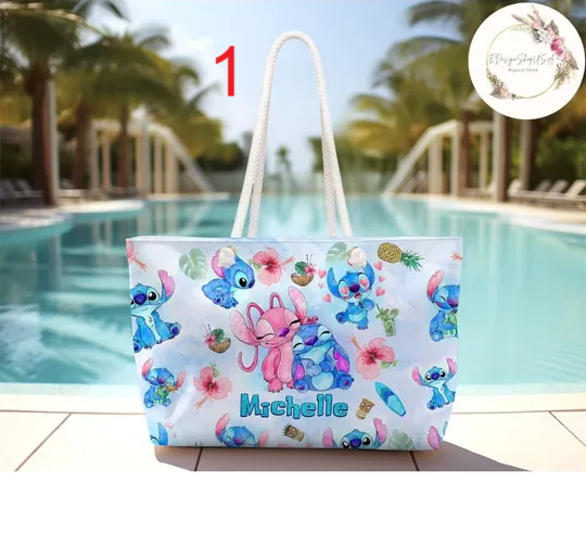 Personalized Watercolor Disney Stitch Summer Weekender Bag, Lilo & Stitch Summer Cruise Beach Bag, WDW Disneyland Family Summer Trip 2024
