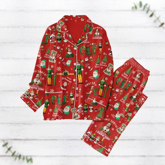 Christmas Elf Pajamas Set, Elf Women Pajamas, Elf Xmas Movie Gift, Holiday Pajamas, Movie Pajamas Family, Matching Christmas Pajamas
