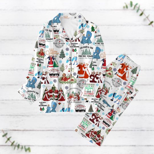 White Christmas Pajamas Set, White Christmas Movie Shirt, Christmas Song Pajamas Set, Pajamas Family, Xmas 90s Movie Pajamas For Party