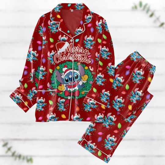 Christmas Stitch Pajamas Set, Stitch Ohana Means Family Pajamas, Lilo And Stitch Holiday Pajamas, Disney Movie Cartoon Xmas Pajamas