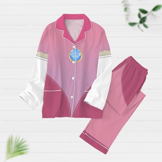 Princess Peach Pajamas Set, Princess Peach Costume Pjs, Super Mario Characters Pjs, Video Game Long Sleeve Pyjamas, Mario Lover Gift