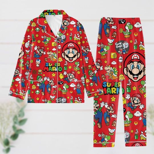 Mario Pajamas, Super Mario Bros Pajamas Set, Mario Gaming Shirt, Mario Luigi Bowser Pjs, Gift For Gamers, Holiday Pajamas, Mario Shirt