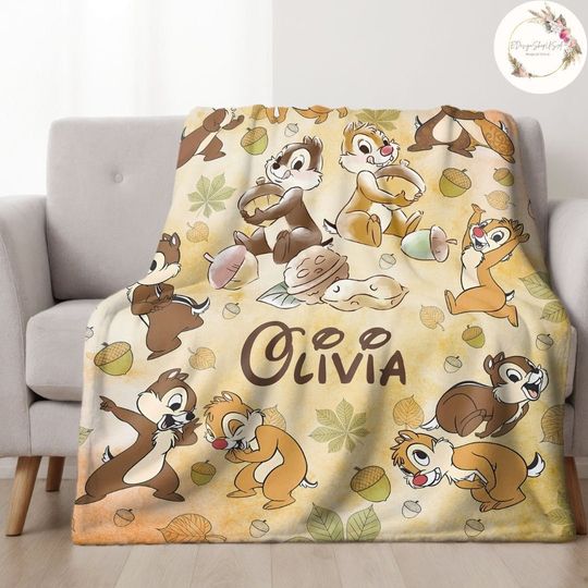 Personalized Watercolor Disney Chip and Dale Blanket, Double Trouble Sibling Brother Blanket, Disney Couple, Birthday Boy Birthday Girl Gift