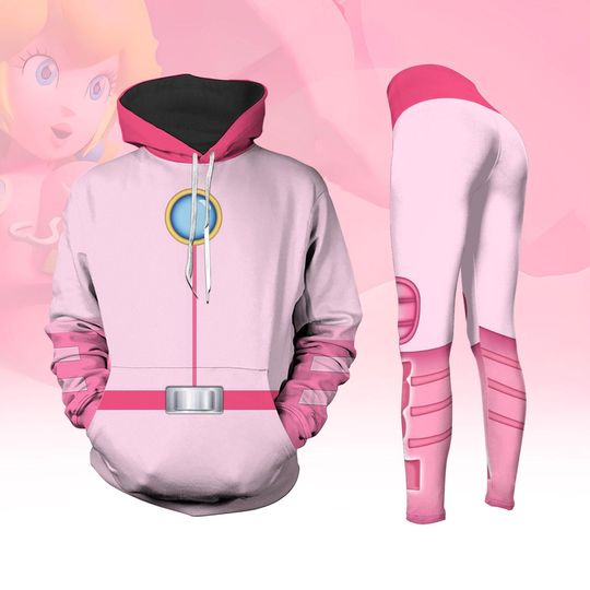 Princess Peach Costume Cosplay 3D Hoodie Legging, Super Mario Costume Pants, Mario Shirt Birthday, Pink Princess Hoodie, Girl Costume