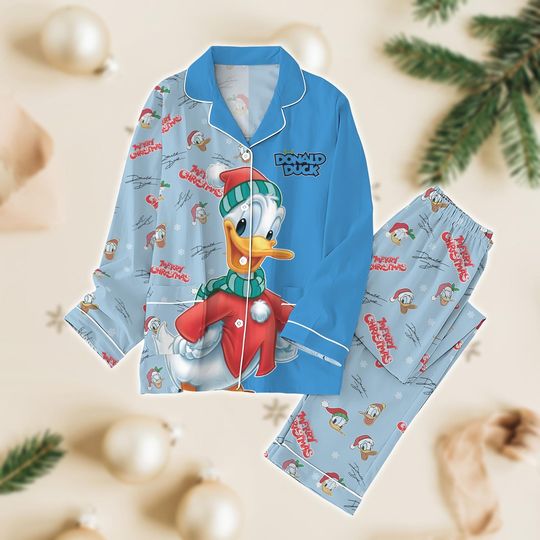Donald Duck Christmas Pajamas Set, Winnie The Pooh Movie Thick Pajamas, Disney Cartoon Pj Set Pants, Donald Santa Hat Xmas Set Of Pajam