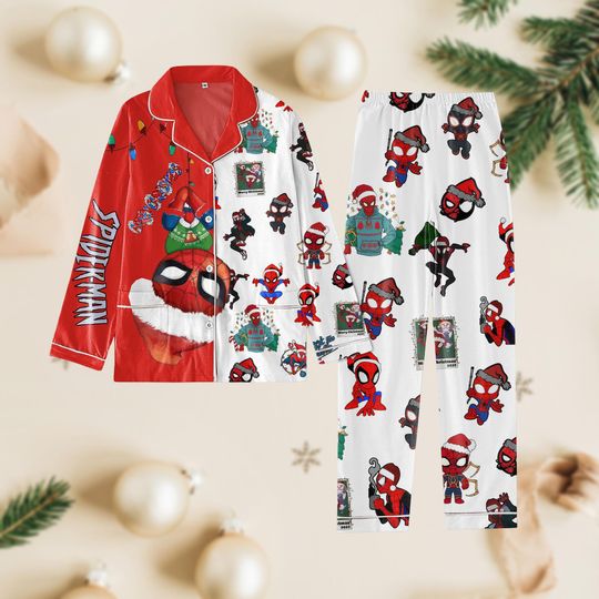 Spider-Man Christmas Pajamas Set, Superhero Xmas Thick Pajamas, Spider Super Hero Pajamas Family, Disney Cartoon Santa Hat Pj Set Pants