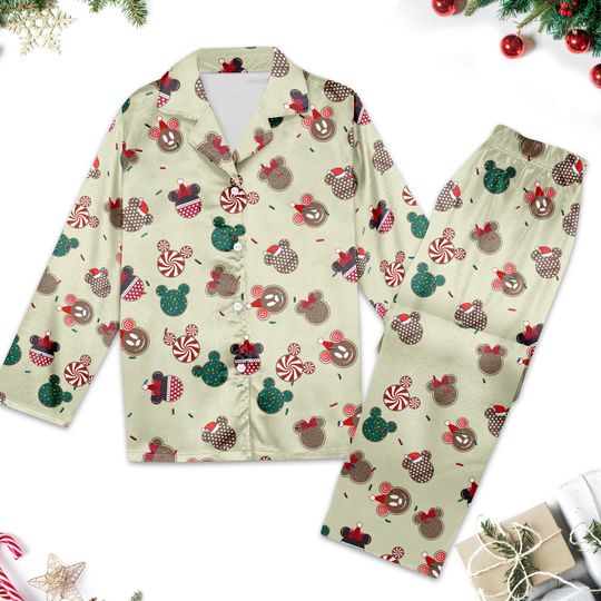 Mickey Mouse Christmas Pajamas Set, Mickey Xmas Button Up Shirt, Mickey Pajamas Gift For Women, Magic Kingdom 3D All Over Print Shirt