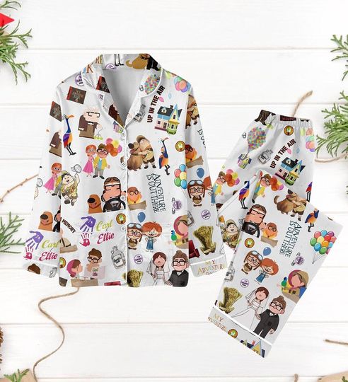 LNG042310A171] Carl And Ellie Pajamas, His Carl Her Ellie Pajamas Set, Disney Couple Womens Pajamas, Carl Ellie Holiday Pajamas, Disney