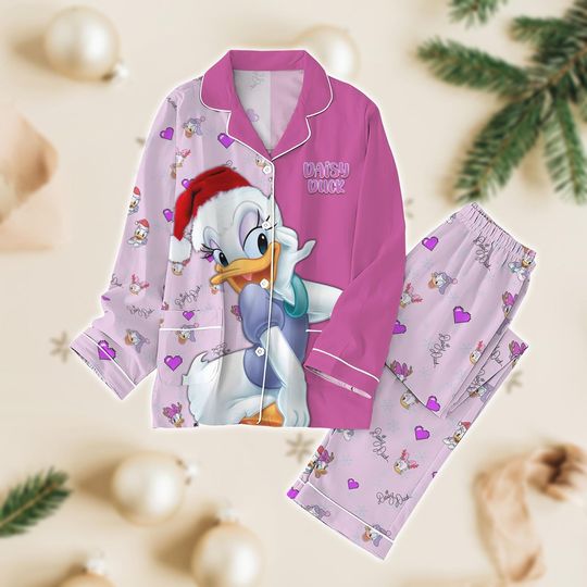 Daisy Duck Christmas Pajamas Set, Daisy Duck Pj Set, Disney Cartoon Pjs, Daisy Santa Hat Xmas Set Of Pajamas, Magic Kingdom Gift