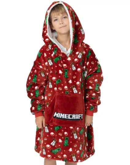 Minecraft Red Christmas Blanket Blanket Hoodie | For Adult and Kids | Christmas Gift | Movie Gift