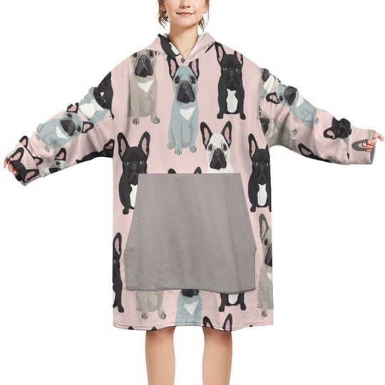 French Bulldog Wearable Blanket Sweater - Oversized Snuggie for Frenchie Lovers, Cozy Sleep Wear & Gifts