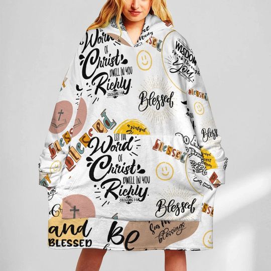 Christian Clothing Oversized Sweater Blanket - Cozy Flannel with Bible Scripture - Warm Wearable Fashion for Faithful Comfort