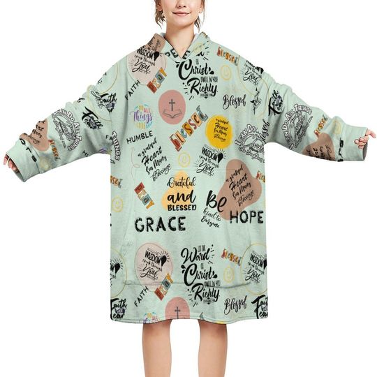 Bible Scripture Wearable Sweater Blanket, Oversized Flannel Comfort, Cozy Gift for Faith Lovers & Cold Days