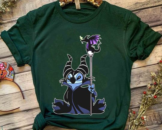 Disney Stitch Cosplaying Maleficent Shirt, Evil Fairy Stitch Sleeping Beauty T-shirt, Magic Kingdom Disneyland Family Vacation Tee