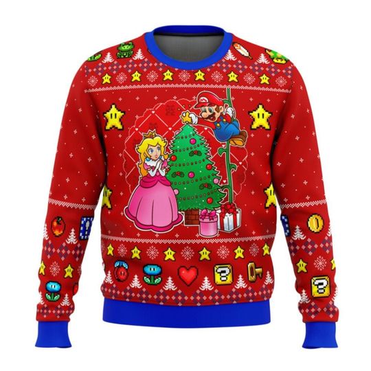 Mario Bros Ugly Christmas Sweater, Mario Princess Peach Sweater, Pink Princess Shirt, Disney Women Christmas Shirt, Holiday Xmas Gift
