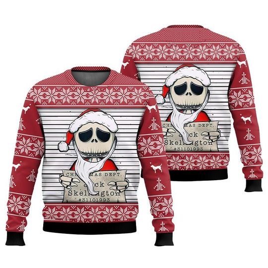 Christmas Dept Jack Skellington Santa Sweater, Disney Ugly Xmas Sweater, Woman Christmas Sweater, Nightmare Before Christmas Sweater