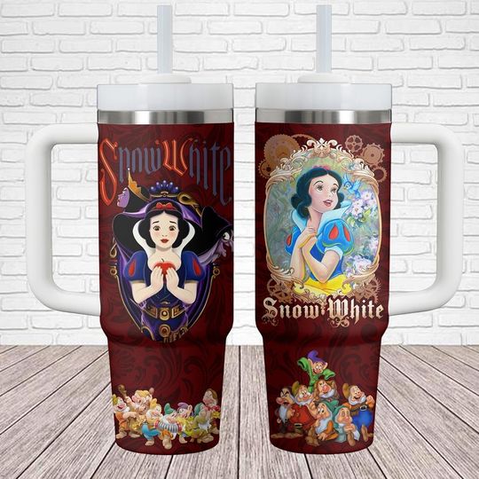 Snow White Tumbler 40oz, Seven Dwarfs Tumbler Cup, 7 Dwarfs Coffee Tumbler, Disney Princess Drink Tumbler, Disneyland Christmas Gift