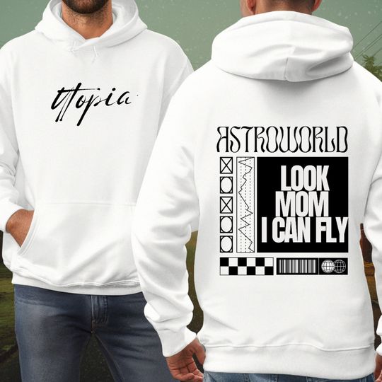 Astroworld Hoodie,  Look Mom I Can Fly Hoodie | Utopia Graphic Hoodie | Hip-Hop Pullover | Stylish Streetwear Hoodie | Fan Travis Gift