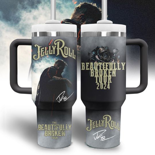 Beautiful Broken tumbler, Jelly Roll vintage tumbler, 40oz Tumbler, Perfect Gift, musical tumbler, Jelly Roll 2024 tour