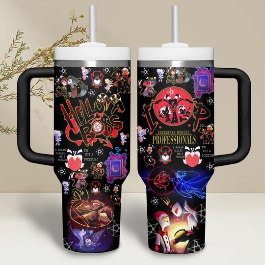 Alastor Tumbler 40 oz, Alastor Hazbin Stainless Tumbler, Angel Dust Insulated Tumbler, Hazbin Hotel Tumbler Cup, Halloween Gift