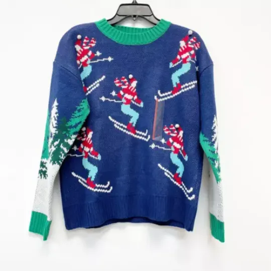 33 Degrees Women's Blue Skiing Snowmen Ugly Christmas Sweater XS