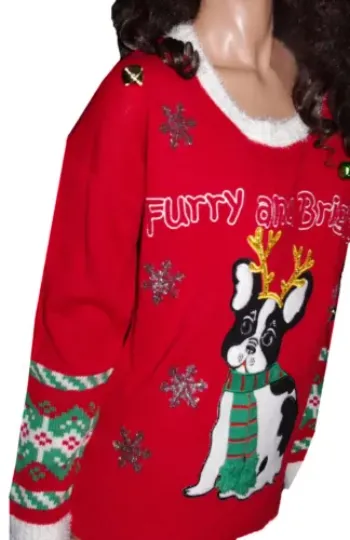 Dog Adult Womens Pet PUPPY Pup Jingle Bells UGLY Christmas Sweater Party M L NEW