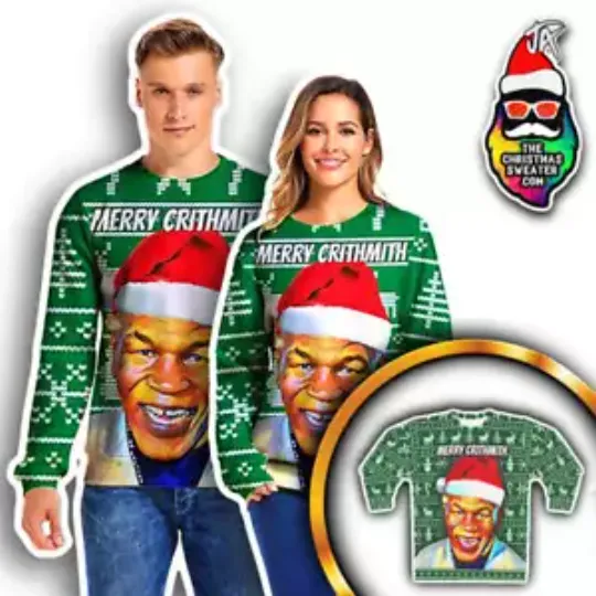 Mike Tyson UGLY CHRISTMAS SWEATER “Crithmith” Lisp Funny Xmas Party Sweatshirt